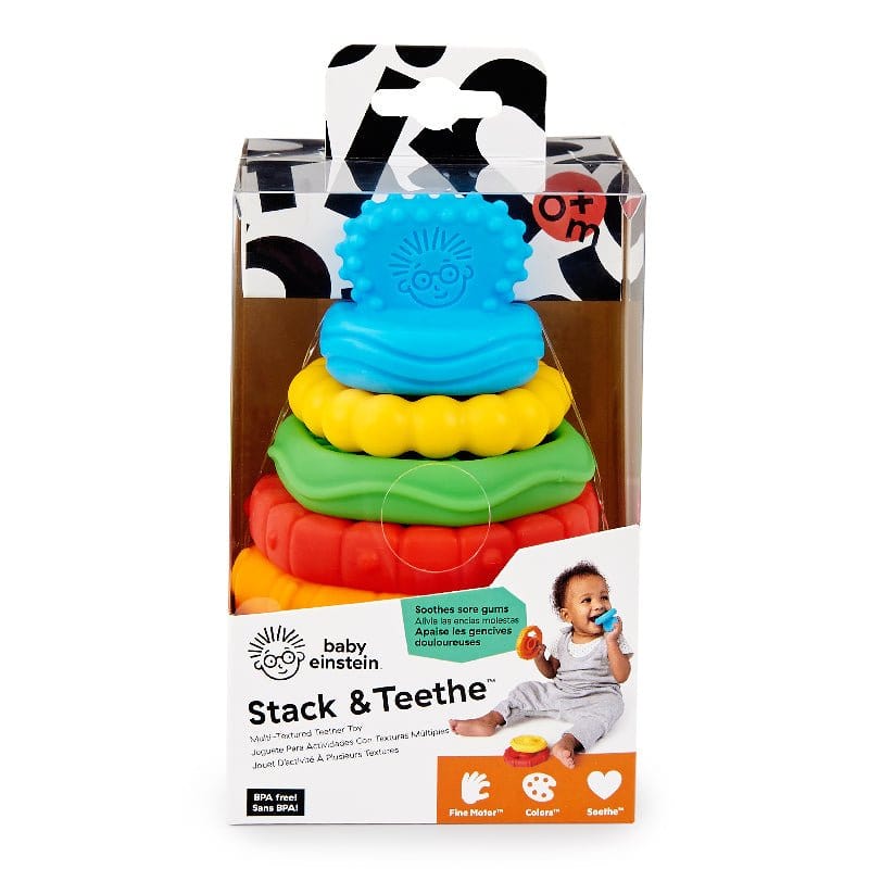 Baby Einstein Stack &amp; Teethe Multi-Textured Teether Toy BS12356 picket and rail