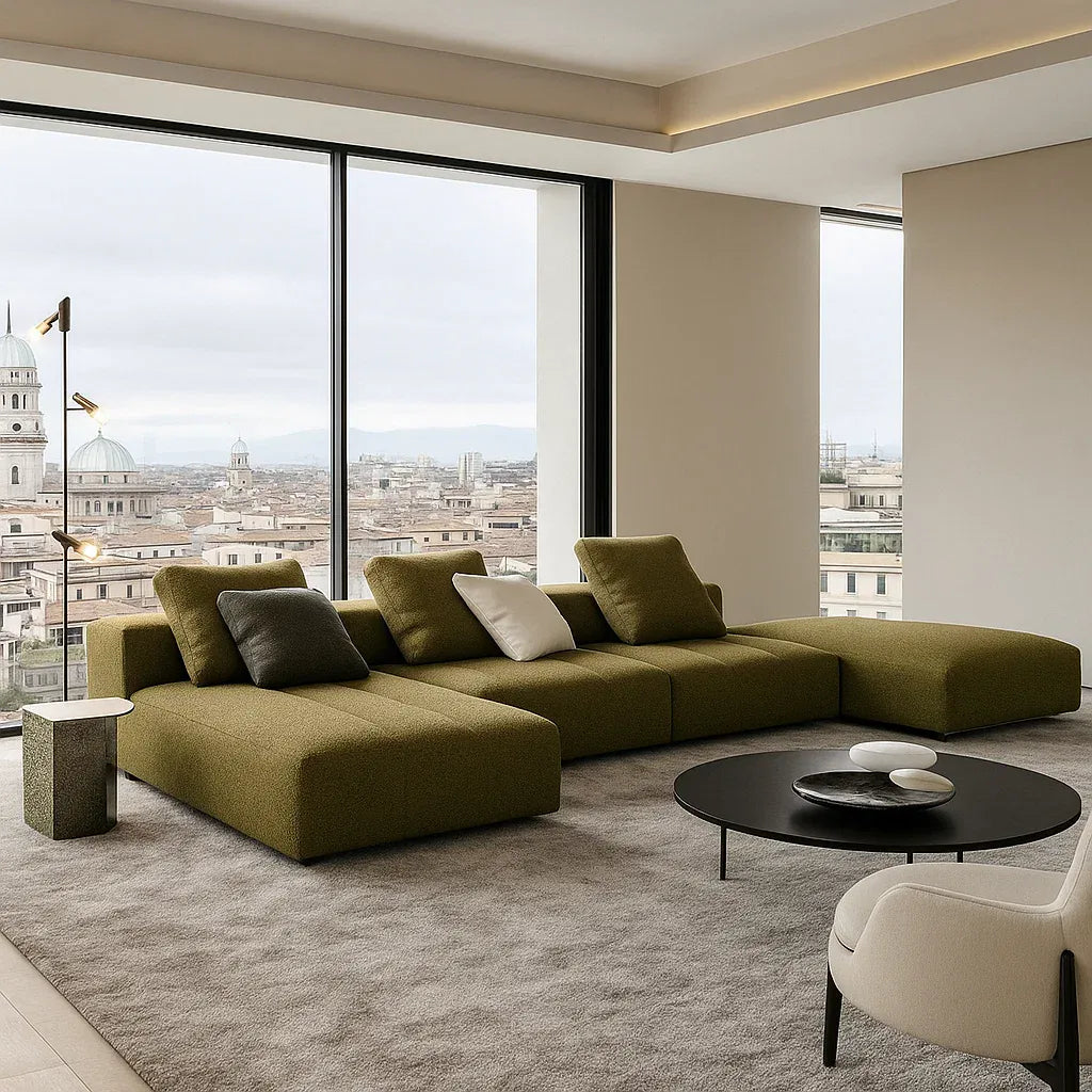 Branton (SF12022) - Italian Minimalist Custom Sofa Bespoke in Leather & Fabric picket and rail