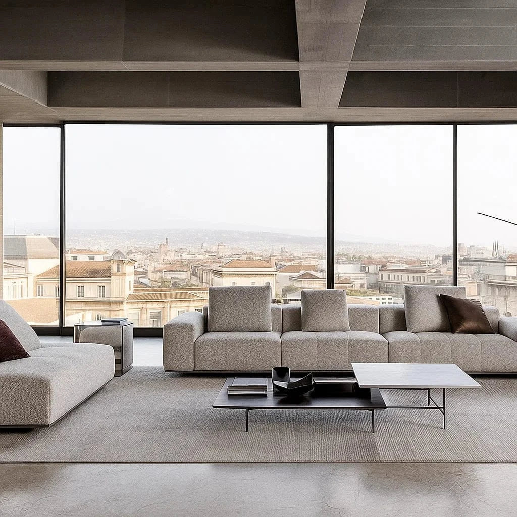 Branton (SF12022) - Italian Minimalist Custom Sofa Bespoke in Leather & Fabric picket and rail