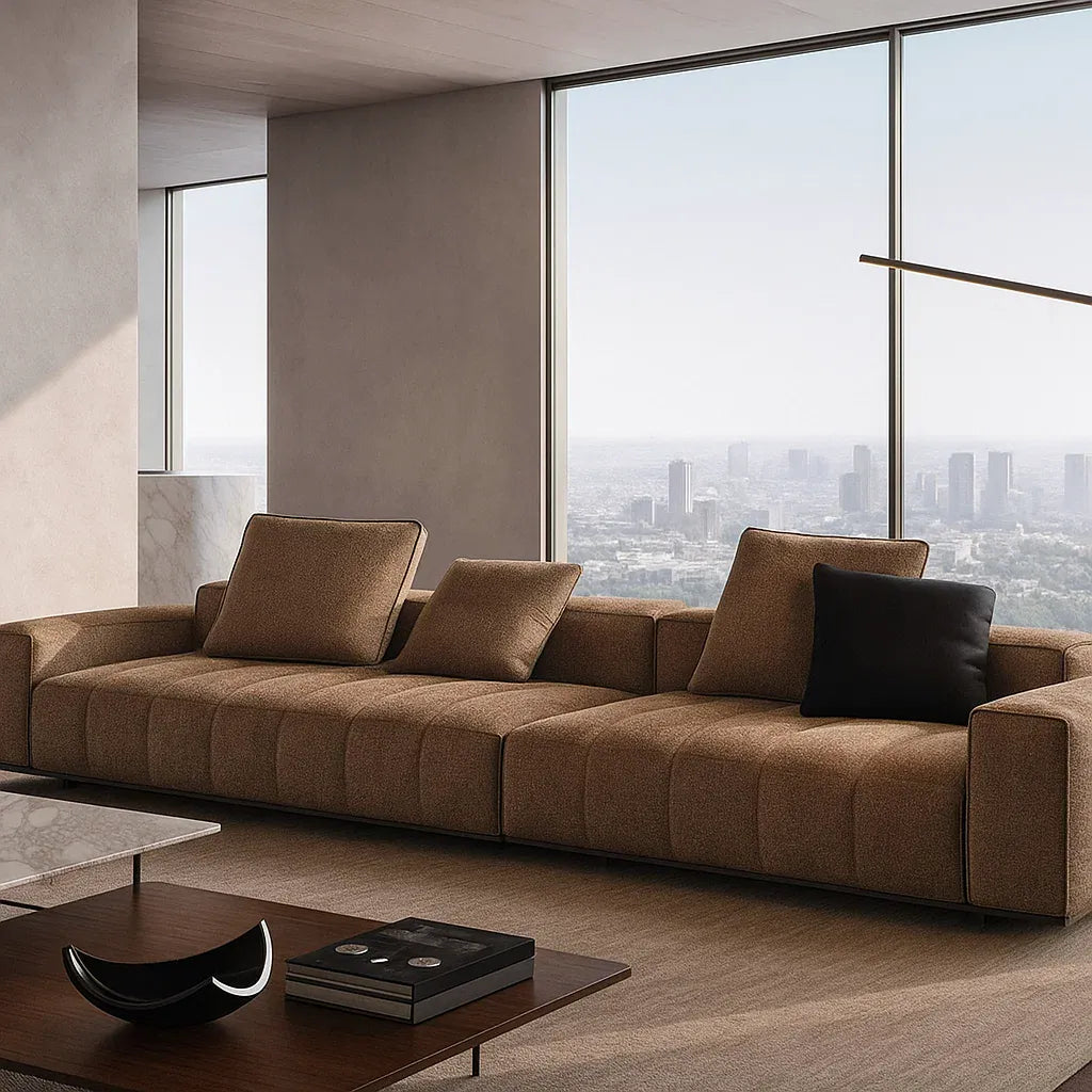 Branton (SF12022) - Italian Minimalist Custom Sofa Bespoke in Leather & Fabric picket and rail