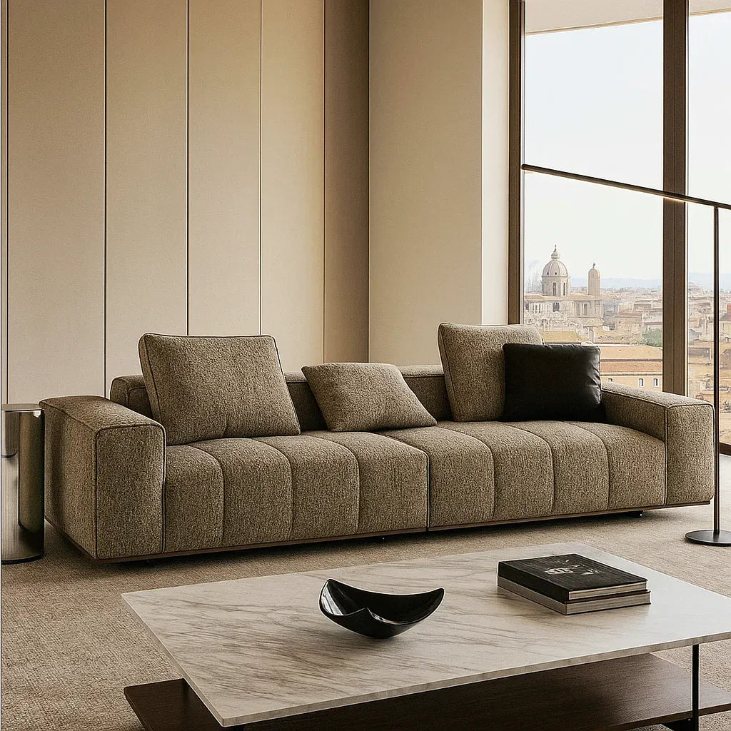 Branton (SF12022) - Italian Minimalist Custom Sofa Bespoke in Leather & Fabric picket and rail