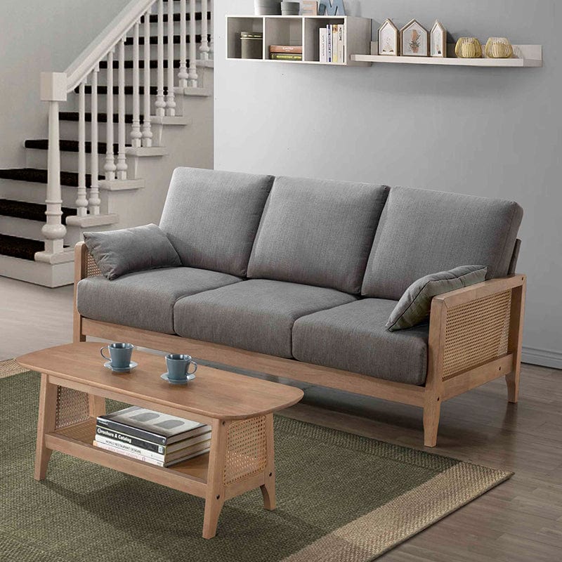 Calamus 1/2/3-Seater Fabric-Upholstered Wooden Sofa with Sidearms Rattan Weave - Beech (ITG-3213LC) picket and rail