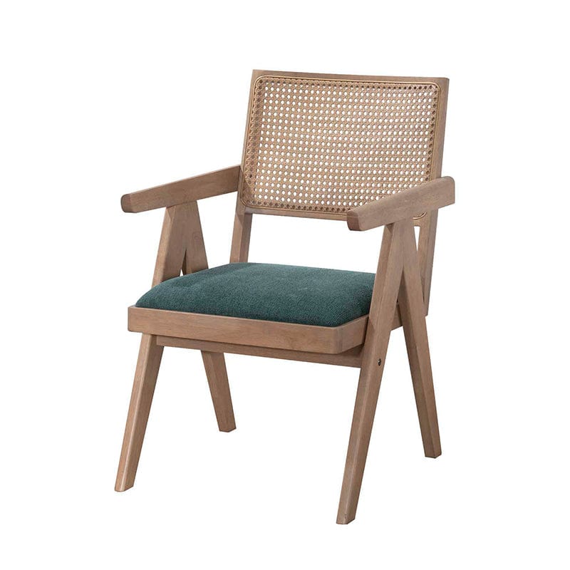 Calamus Fabric-Upholstered Wooden Dining Chair in Rattan Weave (IT-1818DC) picket and rail