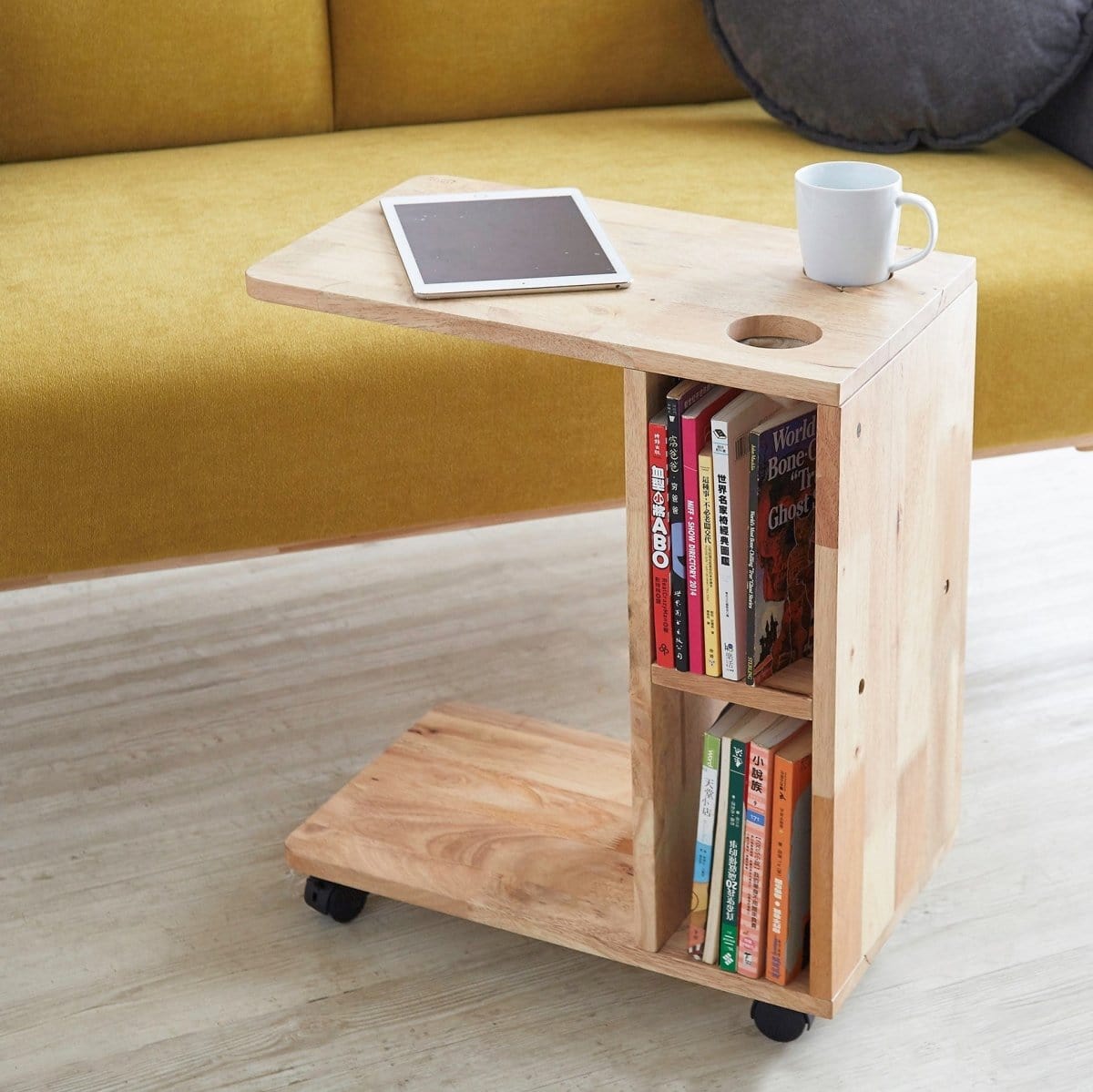 Cantilever Solid Wood Side Table with Castor Wheels (WIL-5157) picket and rail