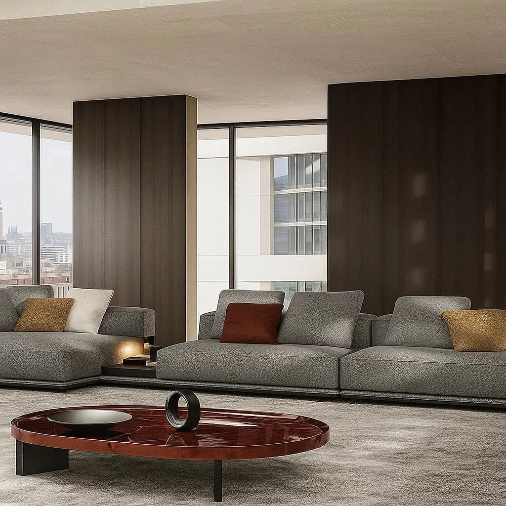 Cavora (SF12004) - Italian Minimalist Custom Sofa Bespoke in Leather & Fabric picket and rail