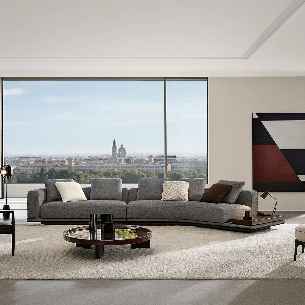 Cavora (SF12004) - Italian Minimalist Custom Sofa Bespoke in Leather & Fabric picket and rail