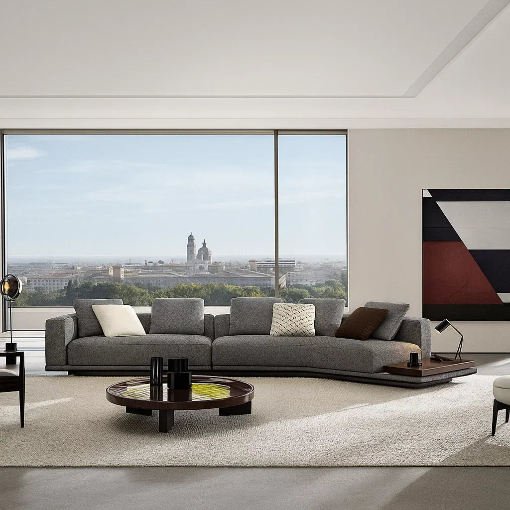 Cavora (SF12004) - Italian Minimalist Custom Sofa Bespoke in Leather & Fabric picket and rail