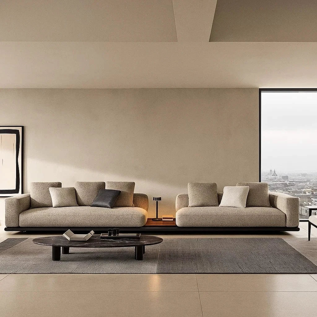 Cavora (SF12004) - Italian Minimalist Custom Sofa Bespoke in Leather & Fabric picket and rail