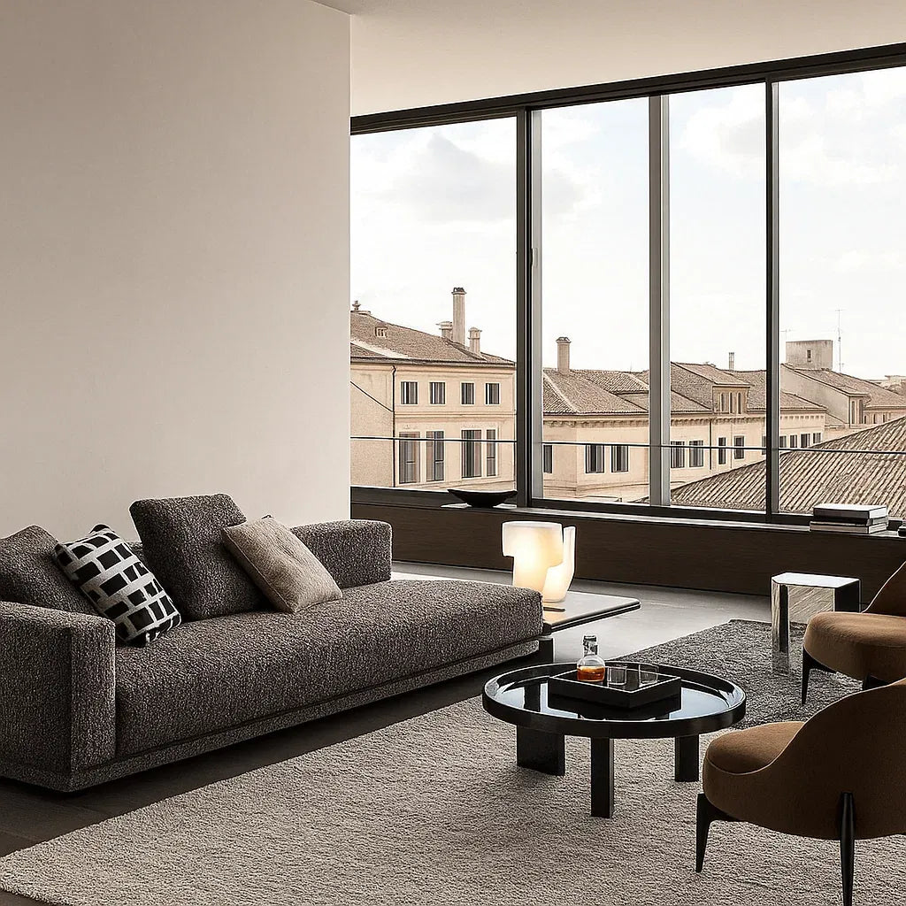 Cavora (SF12004) - Italian Minimalist Custom Sofa Bespoke in Leather & Fabric picket and rail