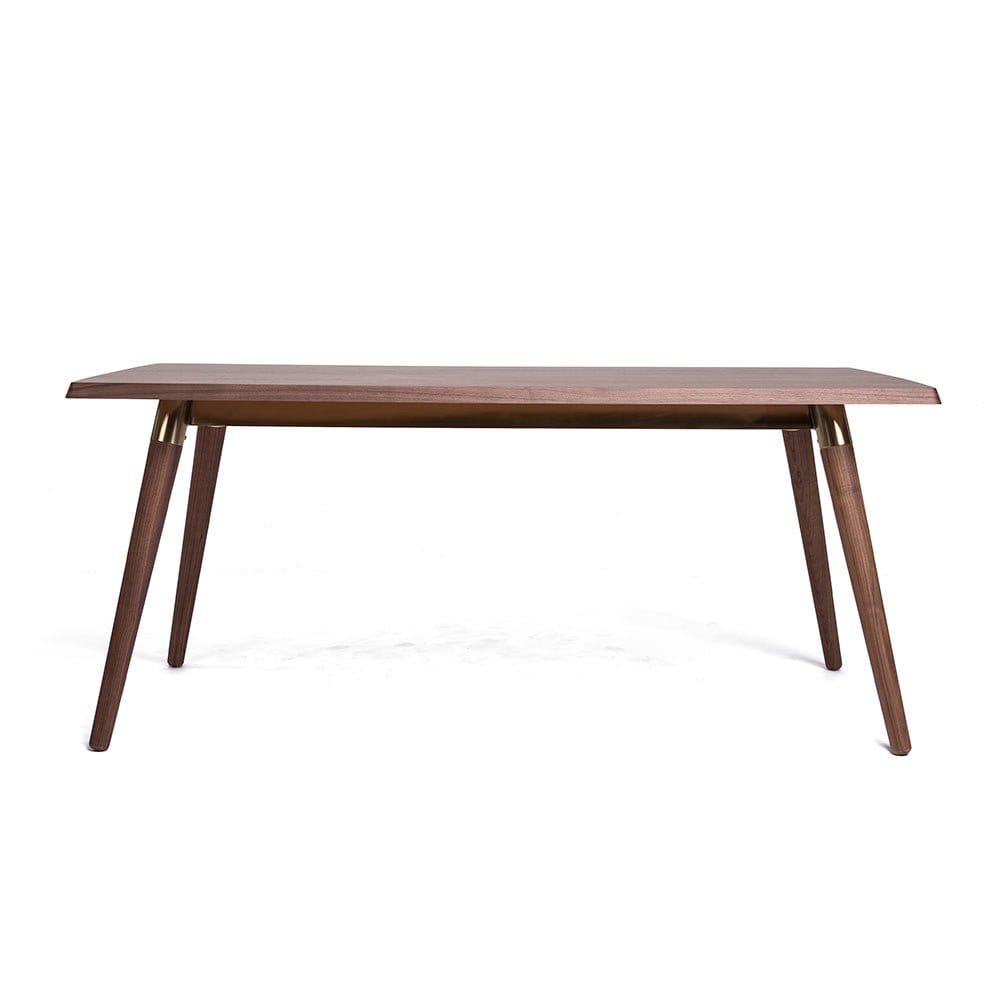Copine 1.8m Solid Wood Dining Table in American Walnut in Champagne Gold Frame picket and rail