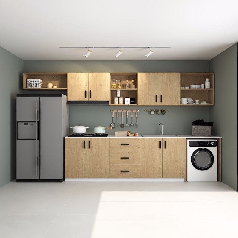 Custom 24-Feet Modern Minimalist Kitchen Cabinet - Assorted Colour picket and rail
