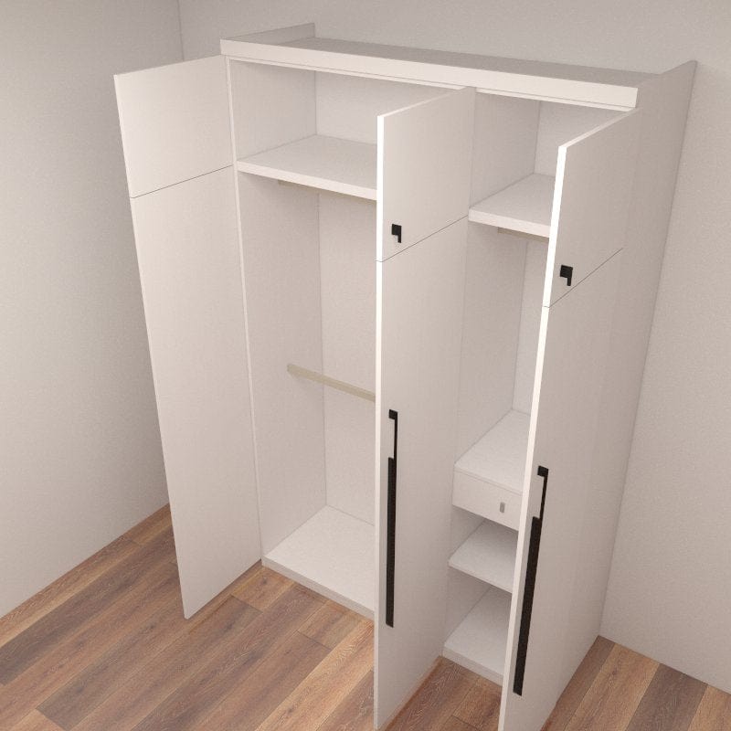 Custom Carpentry 1.2m-1.5m 3-Door Swing-Door Wardrobe - Assorted Colors **STARBUY** picket and rail