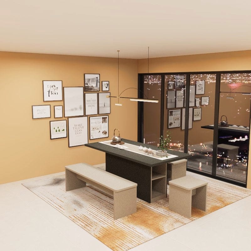 Custom Engineered Solid Wood Textured-Top 5/7 Seater Dining Table with Bench -T2 picket and rail