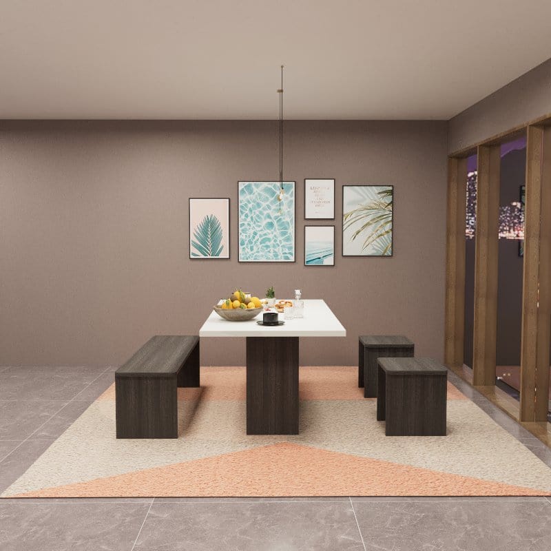 Custom Engineered Solid Wood Textured-Top 5/7 Seater Dining Table with Bench -T4 picket and rail