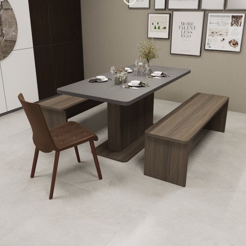 Custom Engineered Solid Wood Textured-Top 5/7 Seater Dining Table with Bench -T6 picket and rail