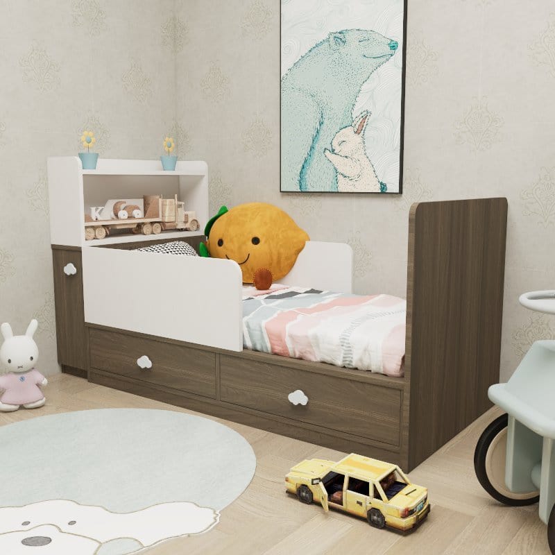 Custom Kids &amp; Toddler Tatami Storage Bed with Drawers &amp; Storage Headboard picket and rail