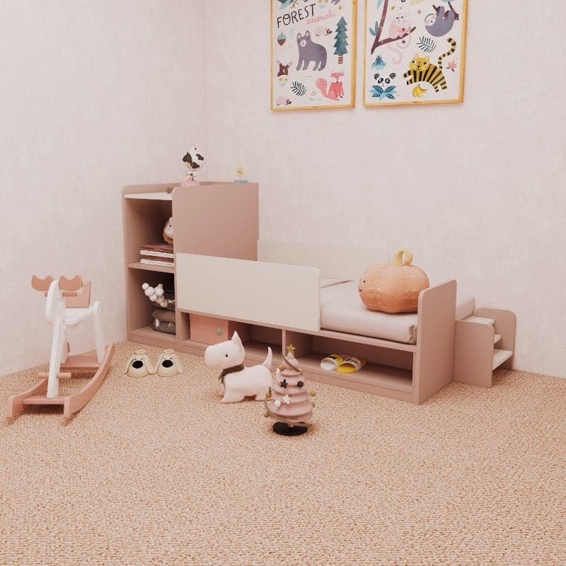 Custom Kids & Toddler Tatami Storage Bed with Side Cabinet & Steps picket and rail