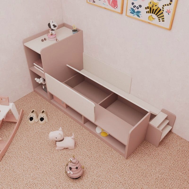 Custom Kids &amp; Toddler Tatami Storage Bed with Side Cabinet &amp; Steps picket and rail