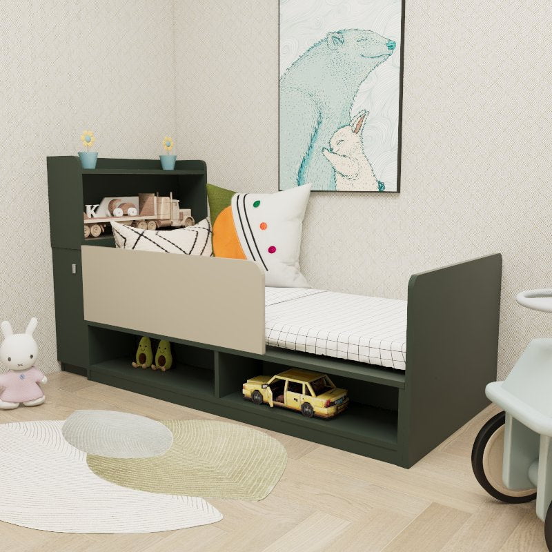 Custom Kids & Toddler Tatami Storage Bed with Storage Headboard picket and rail