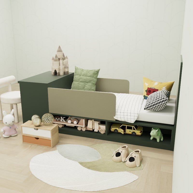Custom Kids & Toddler Tatami Storage Bed with Study picket and rail