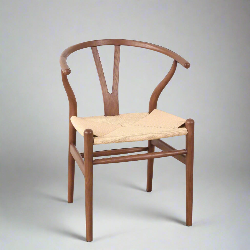 Custom Solid Oak Wood Dining Chair with Woven Paper Cord Seat Sling C
