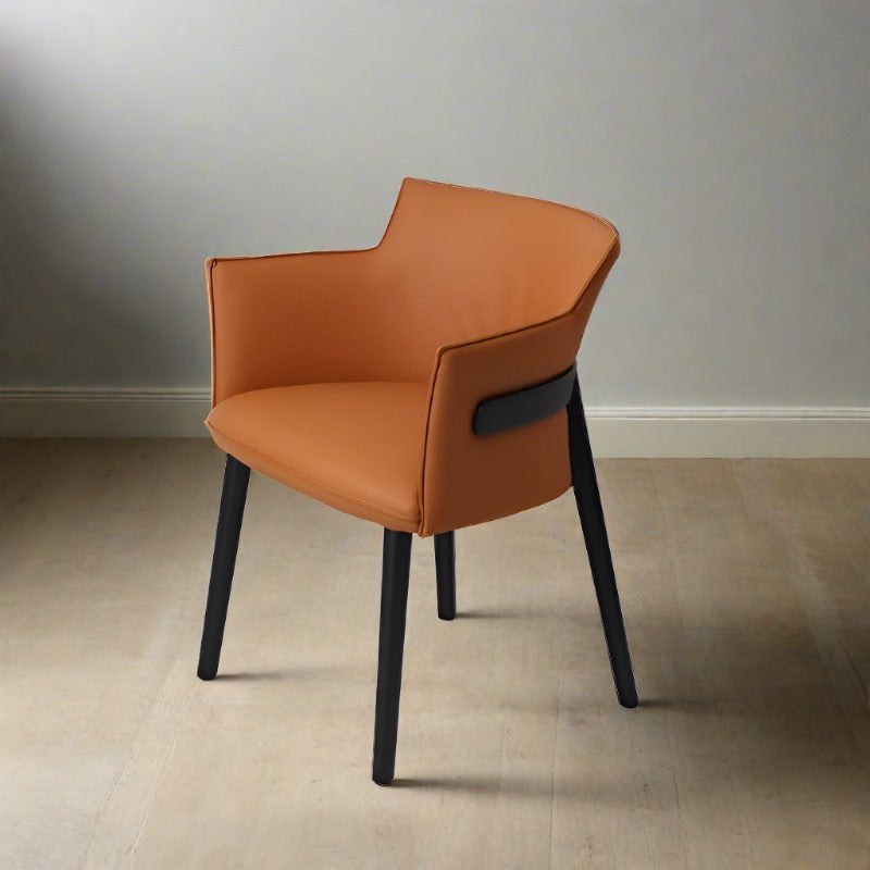 Custom Solid Oak Wood Dining Chair with Vegan Leather Sanders Arm Ch