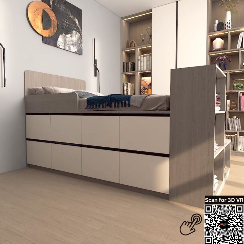 Custom Tatami High Platform Single/Super Single Size Captain Bed with 16 Built-in Soft-close Drawers picket and rail