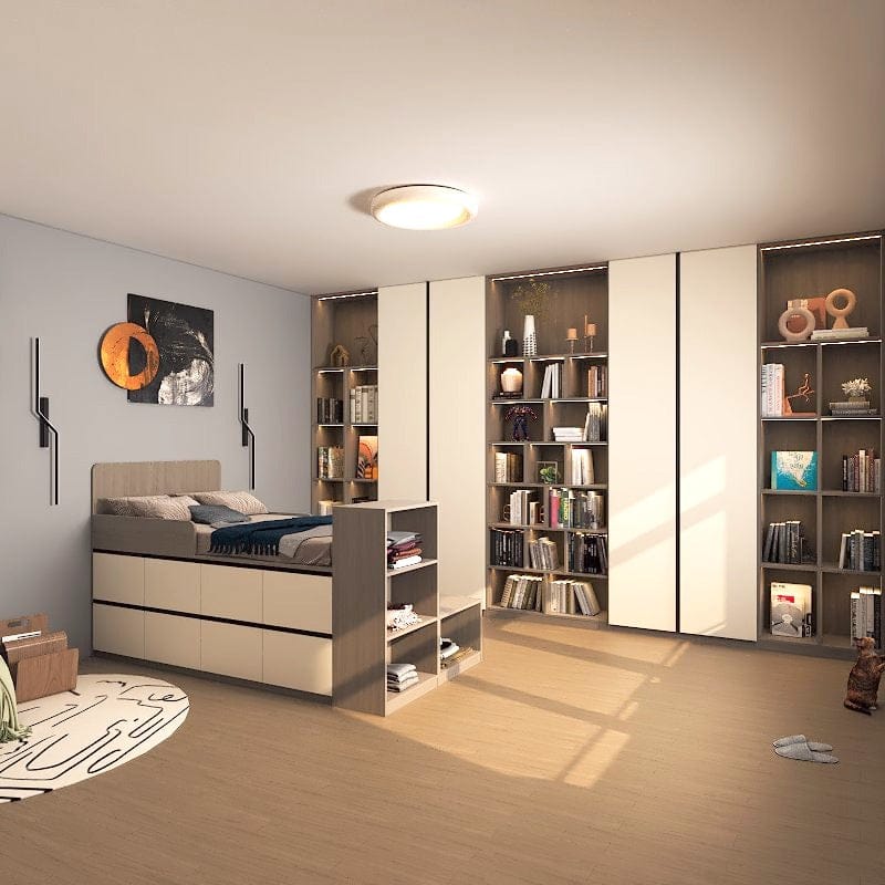 Custom Tatami High Platform Single/Super Single Size Captain Bed with 16 Built-in Soft-close Drawers picket and rail