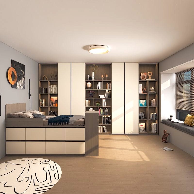 Custom Tatami High Platform Single/Super Single Size Captain Bed with 16 Built-in Soft-close Drawers picket and rail