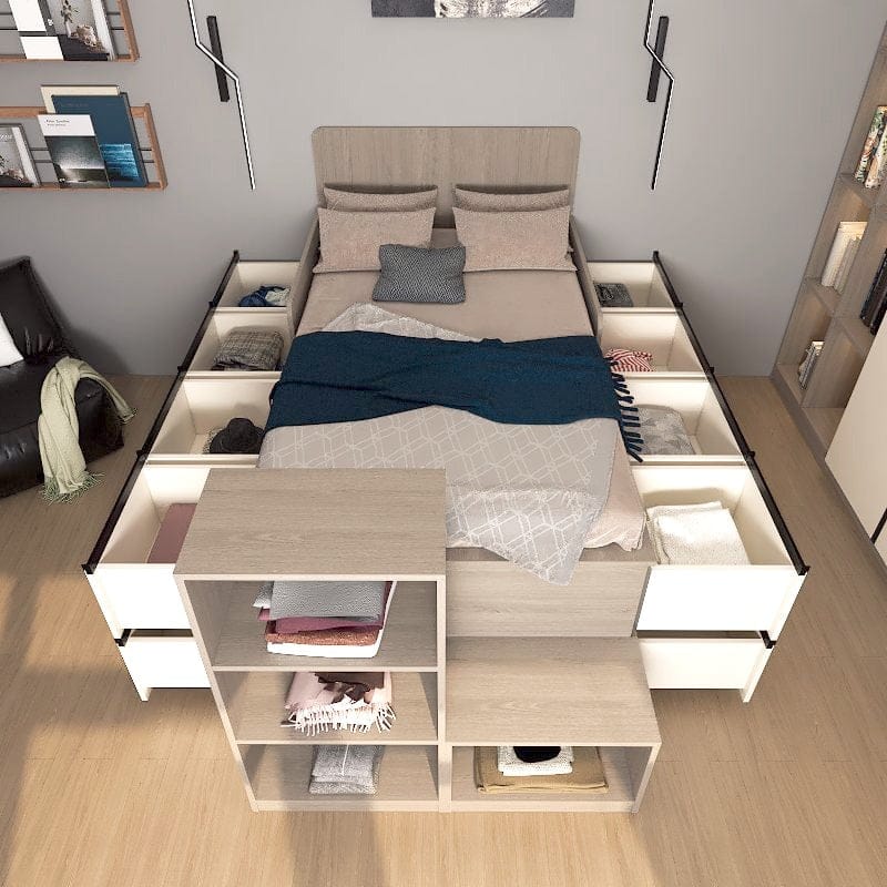 Custom Tatami High Platform Single/Super Single Size Captain Bed with 16 Built-in Soft-close Drawers picket and rail
