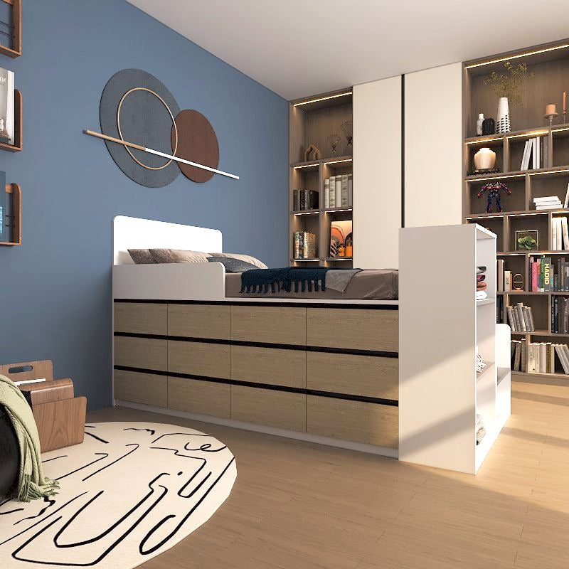 Custom Tatami High Platform Single/Super Single Size Captain Bed with 24 Built-in Soft-close Drawers picket and rail