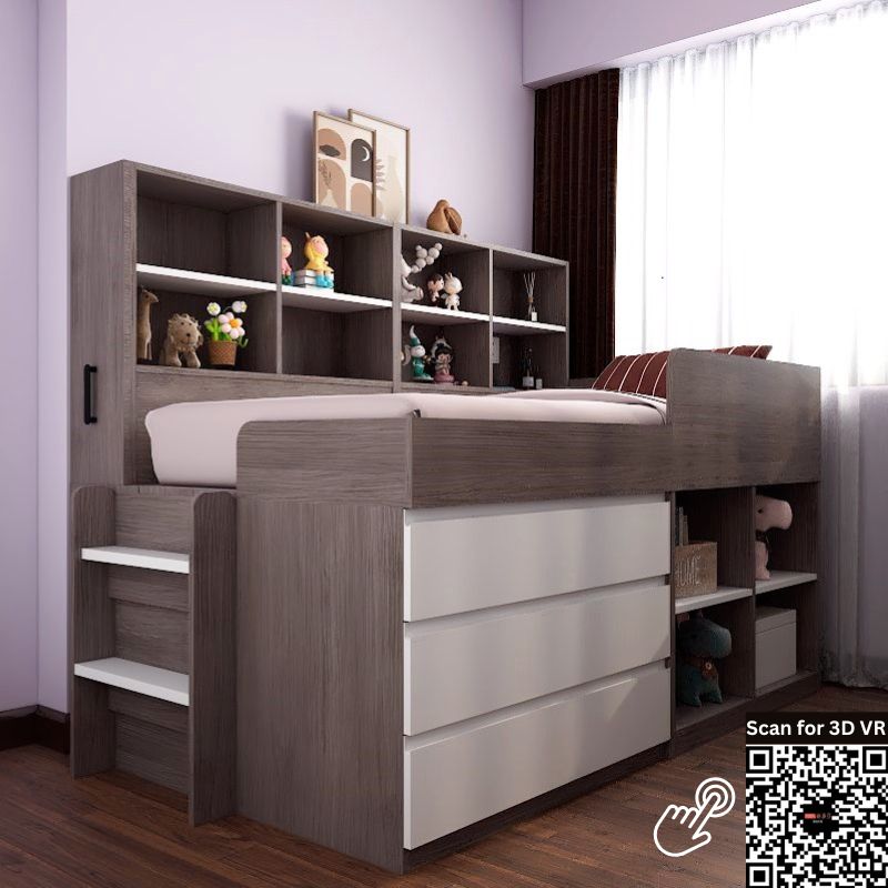 Custom Tatami High Platform Single/Super Single Size Captain Bed with Built-in Storage picket and rail