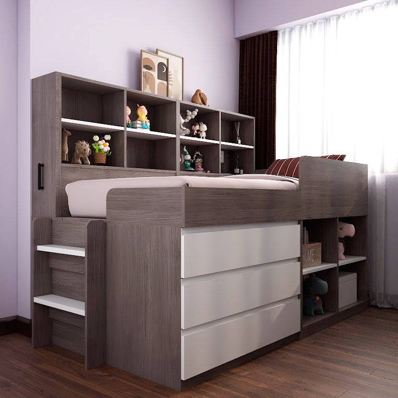 Custom Tatami High Platform Single/Super Single Size Captain Bed with Built-in Storage picket and rail