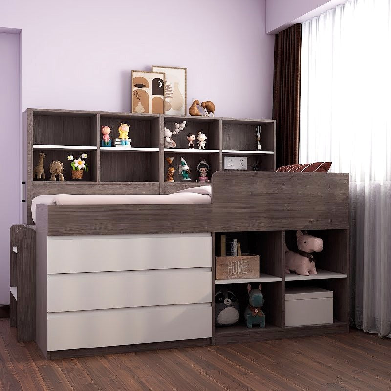 Custom Tatami High Platform Single/Super Single Size Captain Bed with Built-in Storage picket and rail