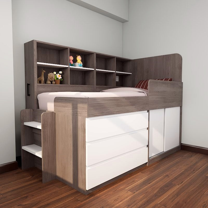 Custom Tatami High Platform Single/Super Single Size Captain Bed with Built-in Storage picket and rail