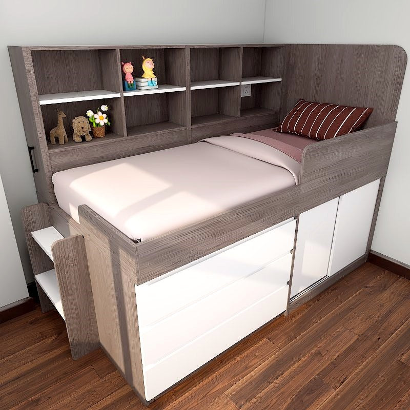 Custom Tatami High Platform Single/Super Single Size Captain Bed with Built-in Storage picket and rail