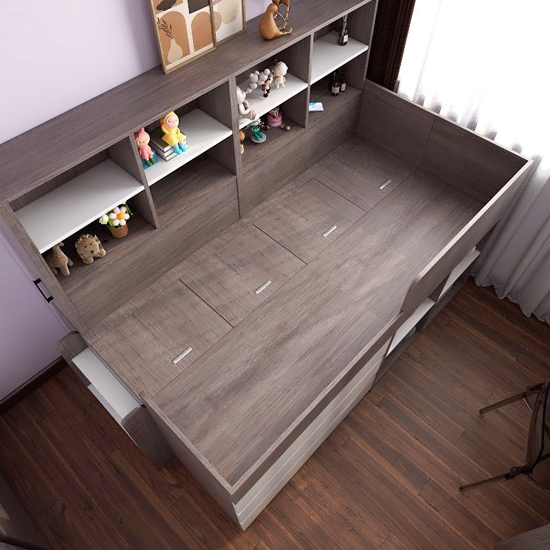 Custom Tatami High Platform Single/Super Single Size Captain Bed with Built-in Storage picket and rail