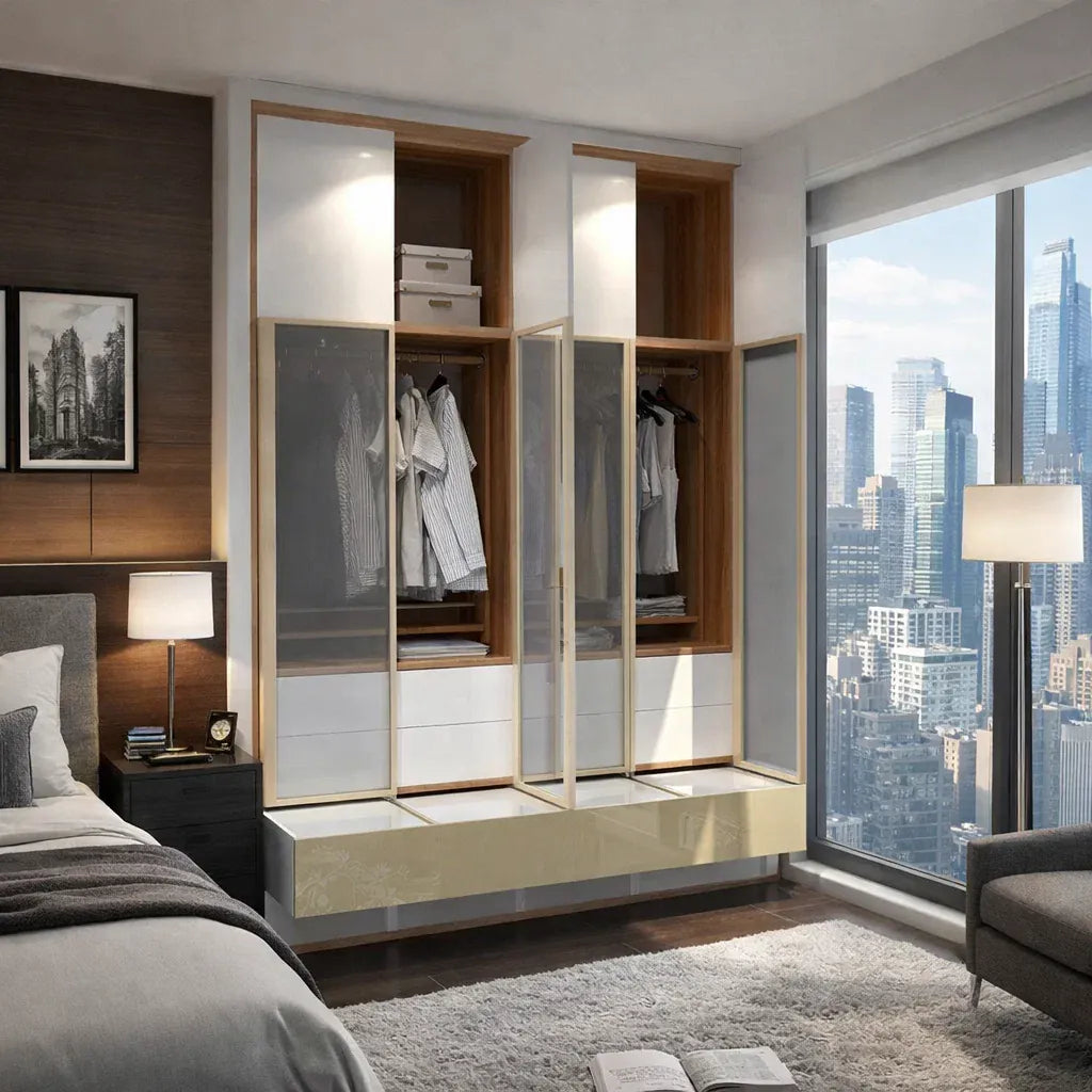 Custom Wardrobe System (Phantom) High Gloss Length 1.5-2m Full Height Sliding Door System (Built-In or Freestanding) picket and rail