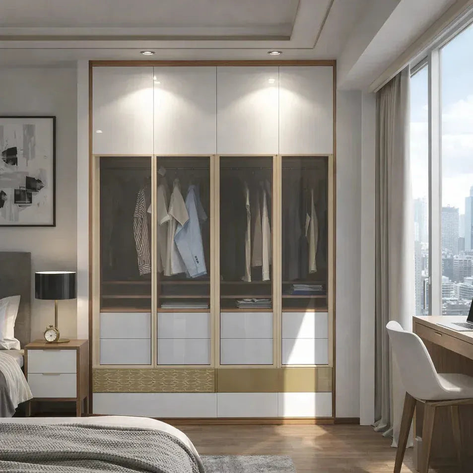 Custom Wardrobe System (Phantom) High Gloss Length 1.5-2m Full Height Sliding Door System (Built-In or Freestanding) picket and rail