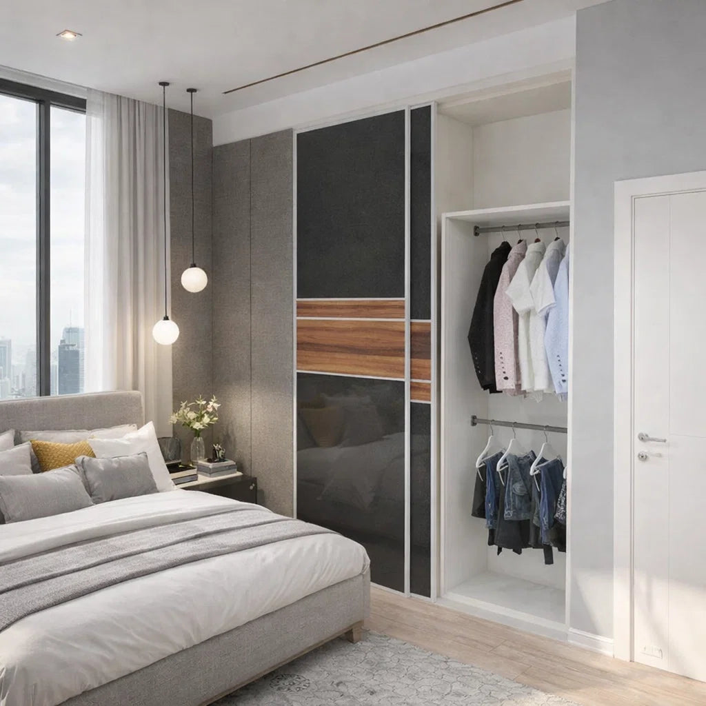 Custom Wardrobe System (Phantom) High Gloss Length 2m-3m Full Height Sliding Door System (Built-In or Freestanding) picket and rail