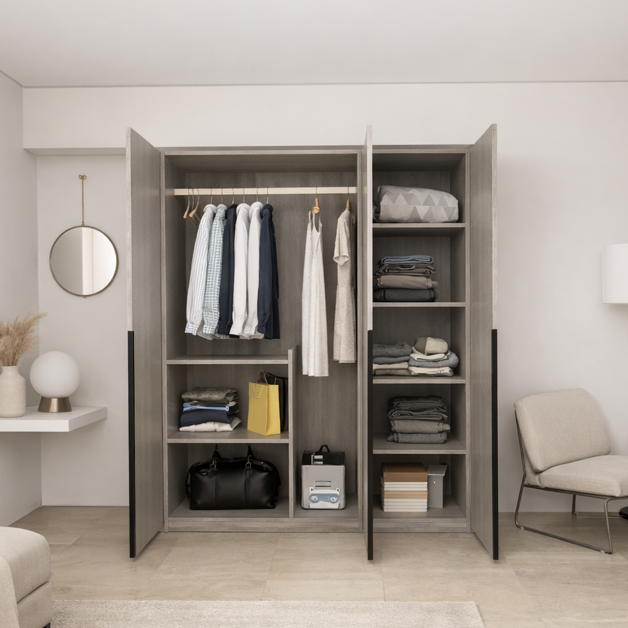 Custom Wardrobe System SSW2 Length 1.2 - 1.5m Height 2.1m Swing Door System with Shelves (Built-In or Freestanding) picket and rail