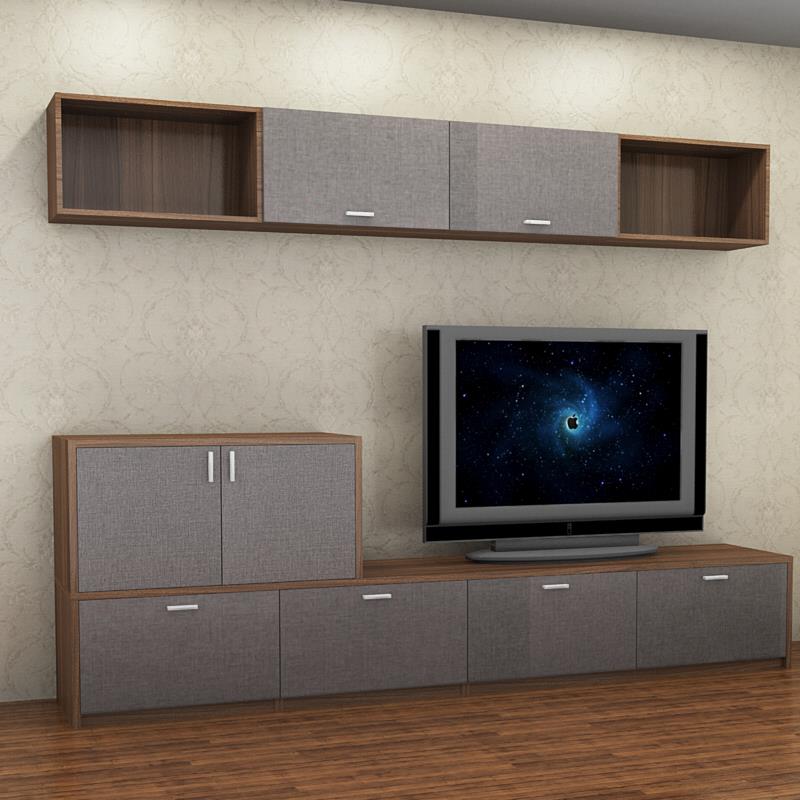 Customized 2.0m - 2.5m TV Wall Entertainment Set - Walnut **STARBUY** picket and rail