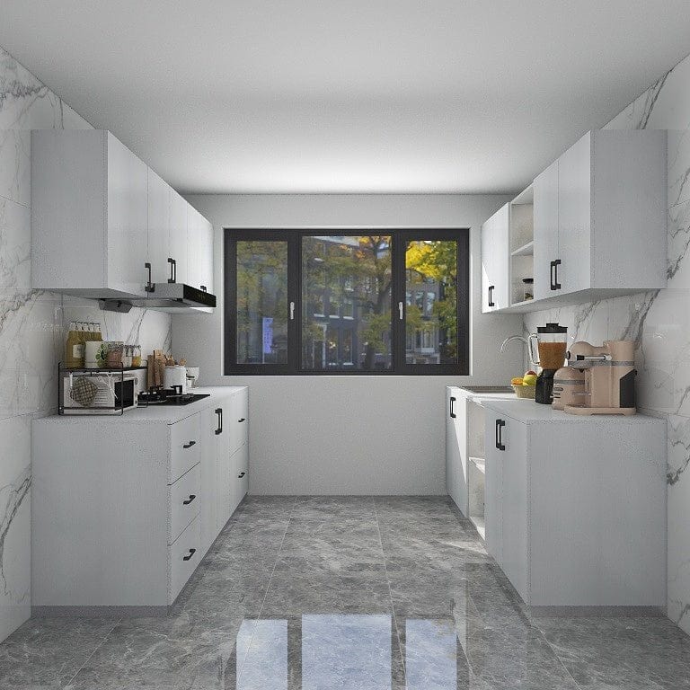 Customized 32-Feet Modern Minimalist Kitchen Cabinet - Design 1 picket and rail