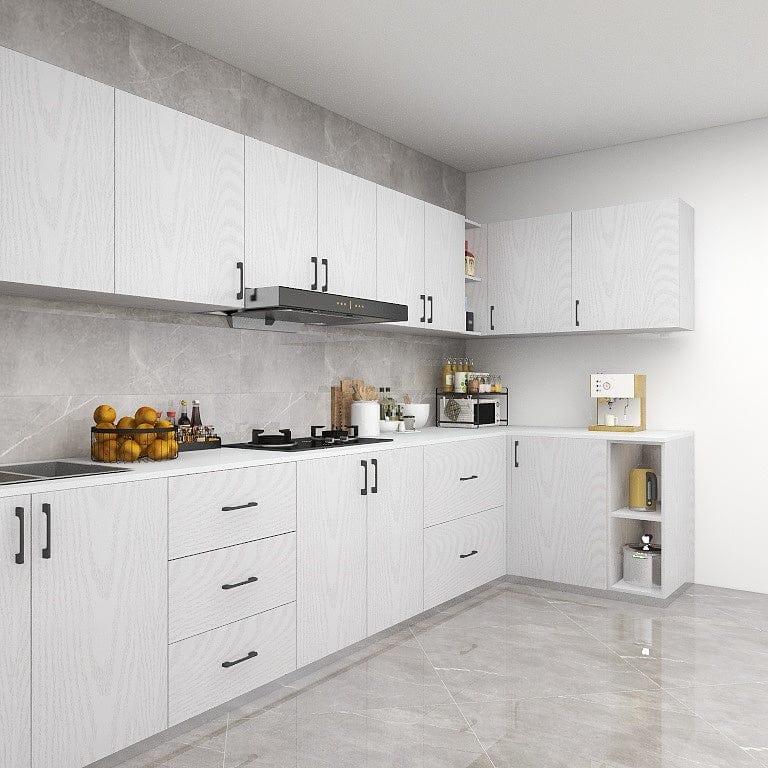 Customized 32-Feet Modern Minimalist Kitchen Cabinet L Shape - Design 3 picket and rail