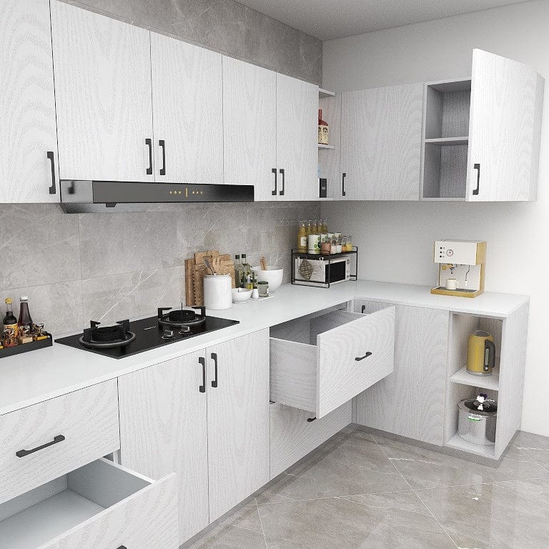 Customized 32-Feet Modern Minimalist Kitchen Cabinet L Shape - Design 3 picket and rail