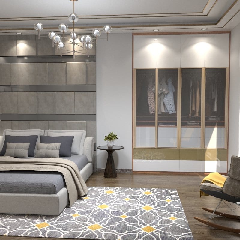 Customized Wardrobe Phantom Series 3 High Gloss Sliding Door Wardrobe picket and rail