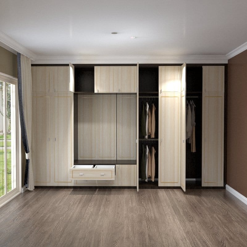Customized Wardrobe Shawn Series 3 Swing Door Wardrobe picket and rail
