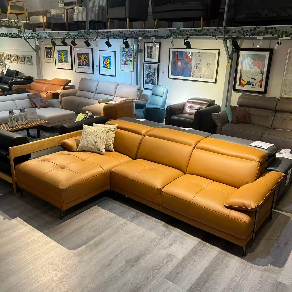 Americana (MB0637) 2.9m Full Top Grain Leather L-Shaped Sofa with Adjustable Headrests -Col: Bronzo (MBM1953)