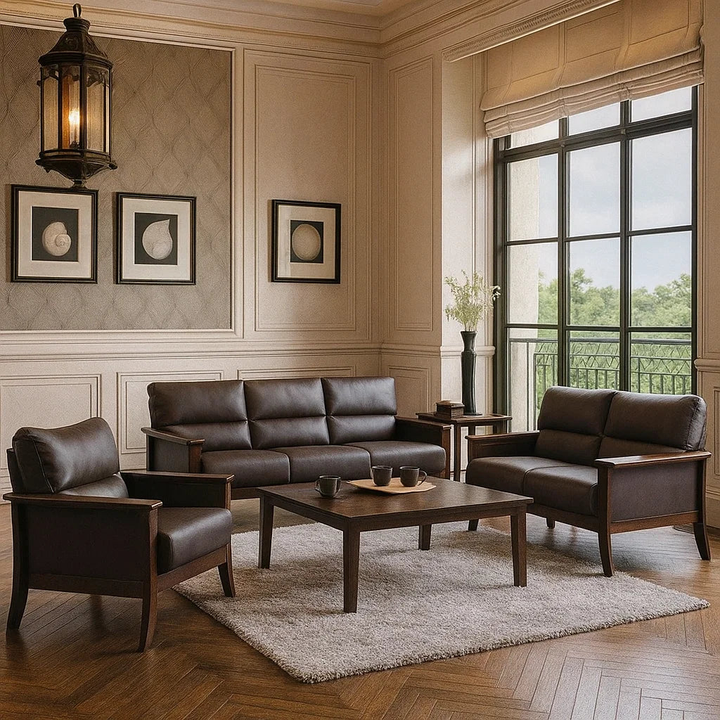 Davis 1-Seater Solid Wood Frame Leather Sofa picket and rail