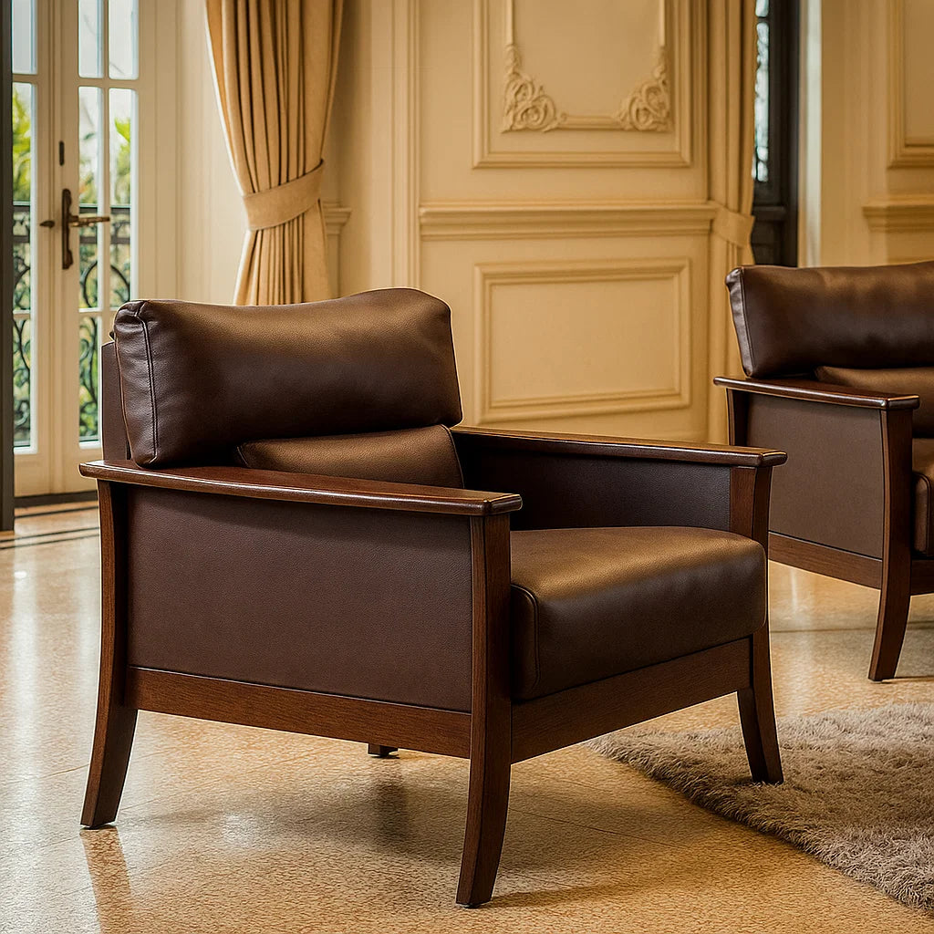 Davis 1-Seater Solid Wood Frame Leather Sofa picket and rail